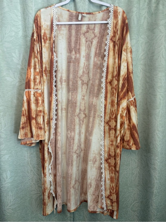 Cato Other - Cato Rust and Cream Tie-Dye Crochet Trim Boho Kimono